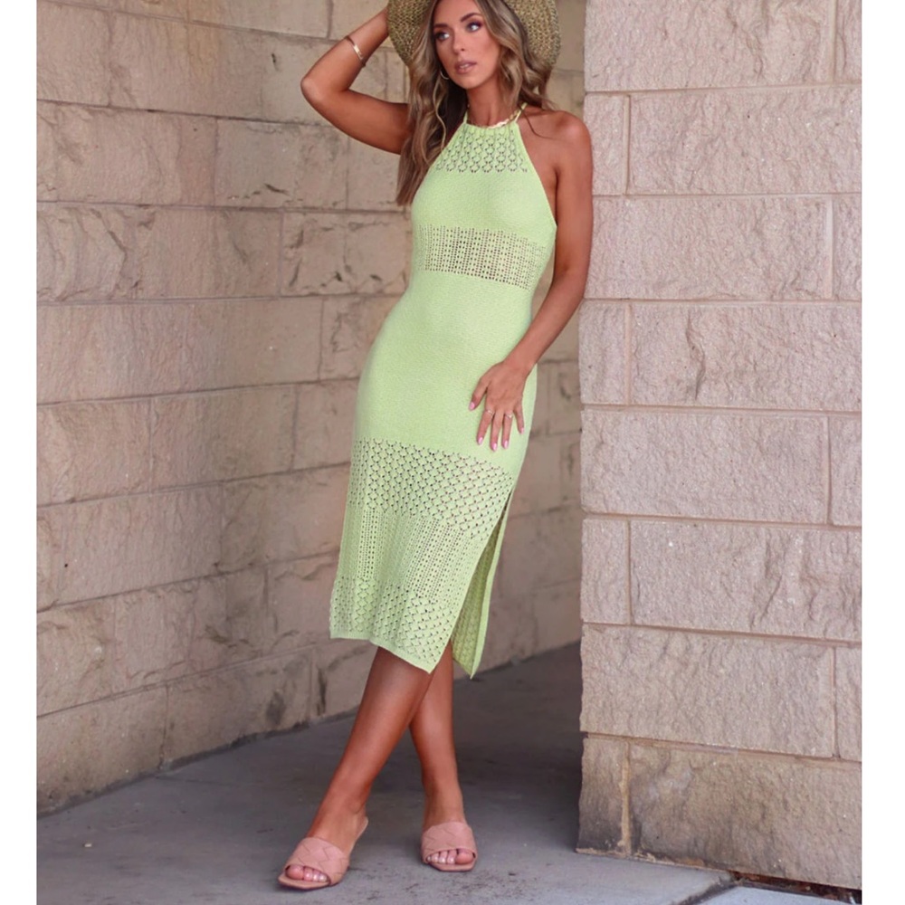 Green Knit Halter Dress